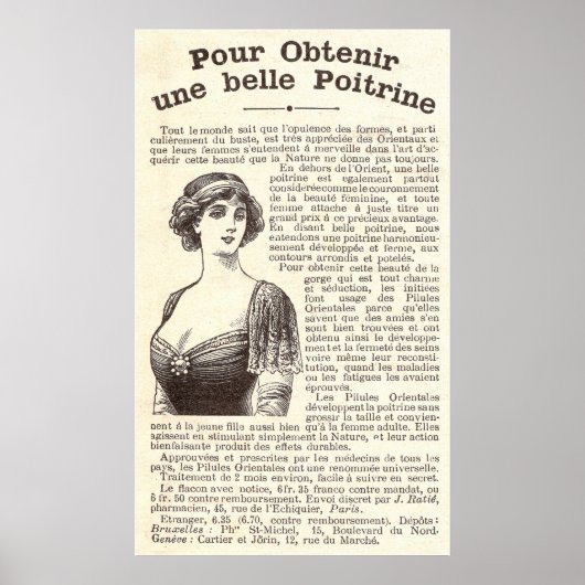 Oude Franse advertentie: Borstverbeteringspillen Poster (Voorkant)