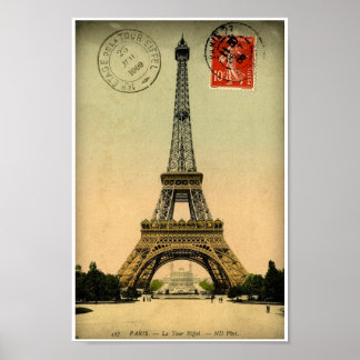 Oude Franse ansichtkaart Eiffeltoren Parijs Frankr Poster