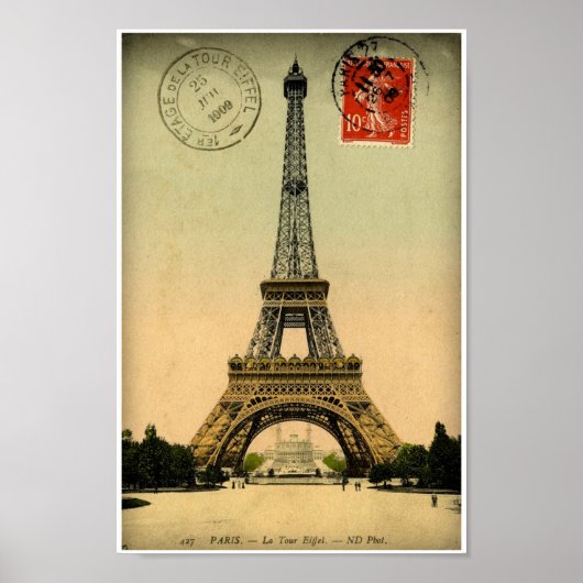 Oude Franse ansichtkaart Eiffeltoren Parijs Frankr Poster (Voorkant)