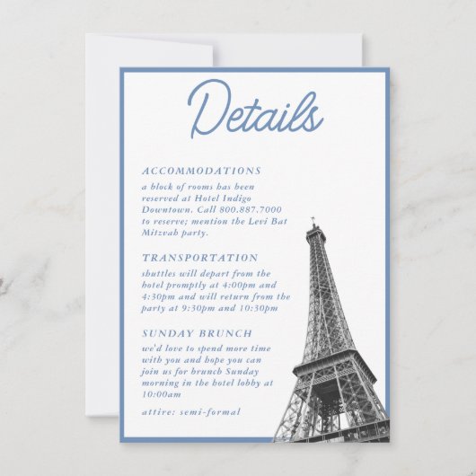 Oude Franse Bat Mitzvah Details Bijlagekaart Kaart (Voorkant)