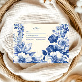 Oude Franse Blauwe Bloemstuk Bruiloft RSVP Kaartje
