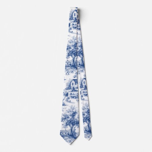 Oude Franse Blauwe Toile de Jouy Stropdas (Voorkant)