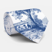 Oude Franse Blauwe Toile de Jouy Stropdas (Opgerold)