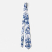 Oude Franse Blauwe Toile de Jouy Stropdas (Achterkant)
