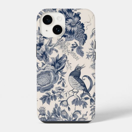 Oude Franse blauwe toile fleurie iPhone Hoesje (Achterkant)