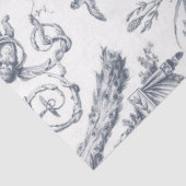 Oude Franse Blauwe Toile Pauw Botanische Boerderij Tissuepapier (Detail)