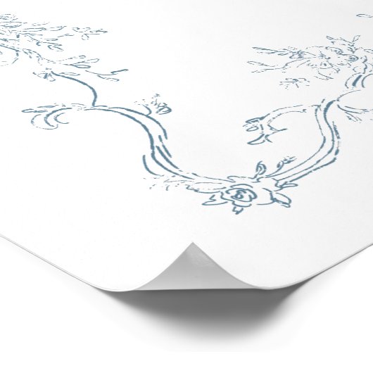 Oude Franse Blauwe Trouwframe Welkom Poster (Hoek)