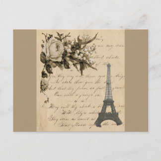 Oude Franse bloemen en Eiffeltoren Briefkaart