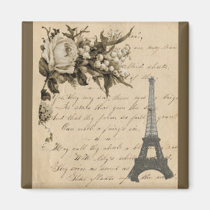 Oude Franse bloemen en Eiffeltoren Magneet