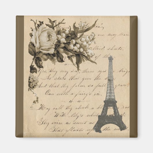 Oude Franse bloemen en Eiffeltoren Magneet (Voorkant)