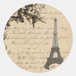 Oude Franse bloemen en Eiffeltoren Ronde Sticker