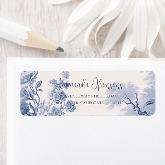 Oude Franse bloemmotief toile blauwe Etiket (Insitu)