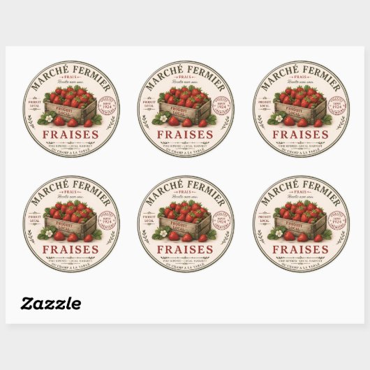 Oude Franse boerenmarkt aardbeien Ronde Sticker (Vel)
