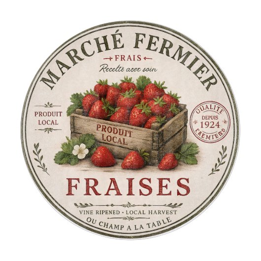 Oude Franse boerenmarkt aardbeien Snijplank (Voorkant)