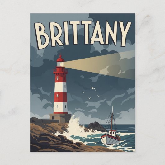Oude Franse Bretagne Vuurtoren Postkaart (Voorkant)