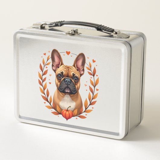 Oude Franse Bulldog met herfstbladkrans en (Voorkant)