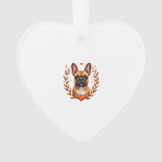 Oude Franse Bulldog met herfstbladkrans en Ornament (voorkant)