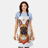 Oude Franse Bulldog met herfstbladkrans en Schort (Gedragen)