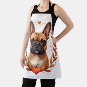 Oude Franse Bulldog met herfstbladkrans en Schort (Insitu)