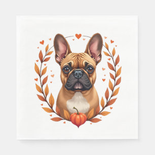 Oude Franse Bulldog met herfstbladkrans en Servet