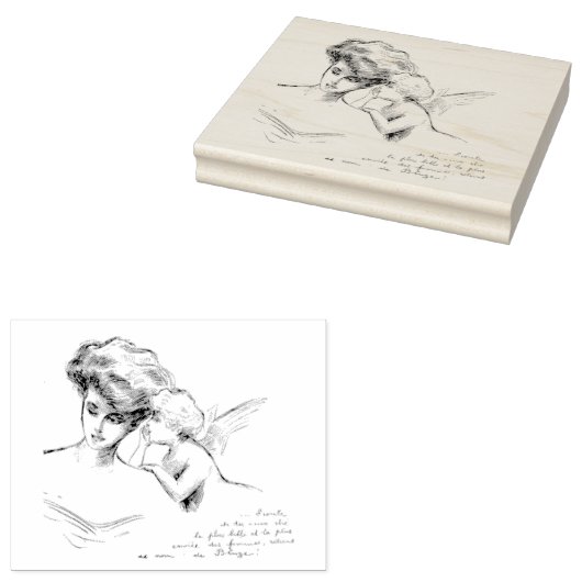Oude Franse engel vrouw Frans schrift Rubberstempel (Gestempeld)