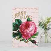 Oude Franse handschrift Parijs Rozen Roze leuk Briefpapier (Staand voorkant)