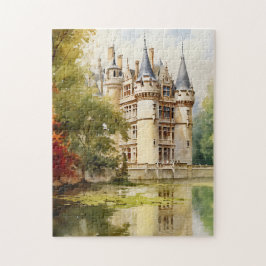 Oude Franse kasteel Waterverf Illustratie Legpuzzel