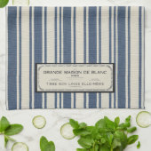 Oude Franse label op blauwe en crèmekleurige strep Theedoek (Gevouwen)