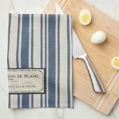 Oude Franse label op blauwe en crèmekleurige strep Theedoek (Quarter Fold)