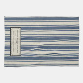 Oude Franse label op blauwe en crèmekleurige strep Theedoek (Horizontaal)