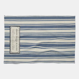 Oude Franse label op blauwe en crèmekleurige strep Theedoek