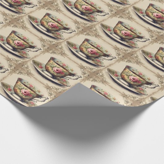 Oude Franse landelijke bloem-theekop Cadeaupapier (Hoek)