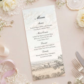 Oude Franse landelijke toile landschap bruiloft Menu