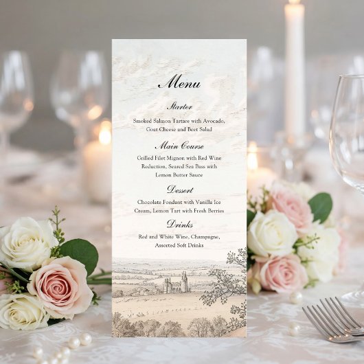 Oude Franse landelijke toile landschap bruiloft Menu