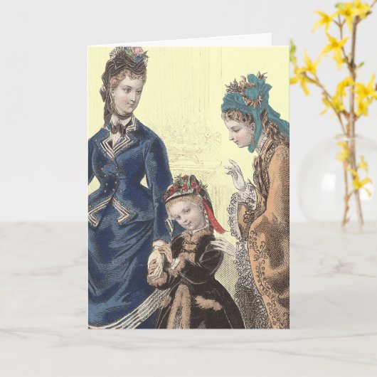 Oude Franse Mode Illustratie van Heloise Leloir Kaart (Gele Bloem)