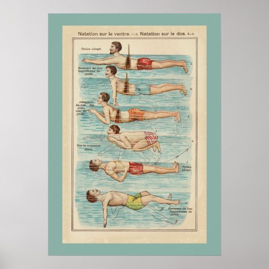 Oude Franse Poster met Zwemlessen (Voorkant)