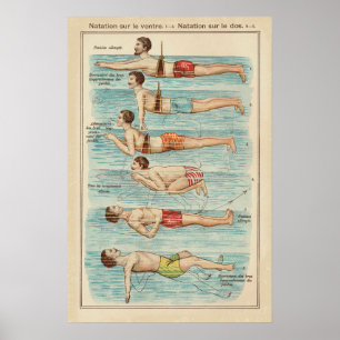 Oude Franse Poster met Zwemlessen