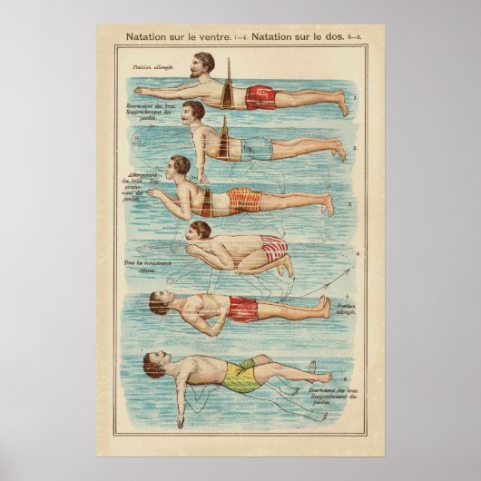 Oude Franse Poster met Zwemlessen (Voorkant)