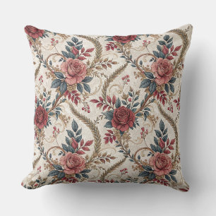 Oude Franse Roos & Bloemmotief met Krullen Kussen