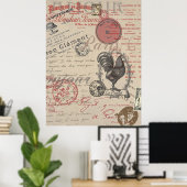 Oude Franse Schrijfkunst Parijse Haan typografie Poster (Thuiskantoor)