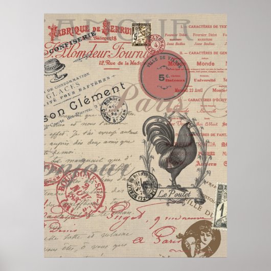 Oude Franse Schrijfkunst Parijse Haan typografie Poster (Voorkant)