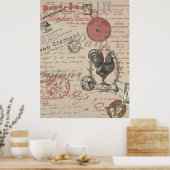 Oude Franse Schrijfkunst Parijse Haan typografie Poster (Keuken)