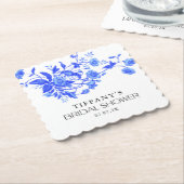 Oude Franse Toile Blauwe Bloem Bruidsdouche Kartonnen Onderzetters (Gebogen)