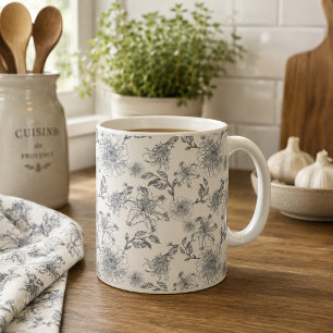 Oude Franse Toile Botanische Vogel Landelijke Land Koffiemok