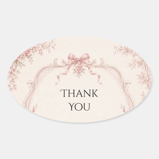 Oude Franse Toile Roze Strik Trouwsticker Ovale Sticker (Voorkant)