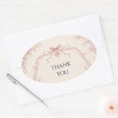 Oude Franse Toile Roze Strik Trouwsticker Ovale Sticker (Envelop)
