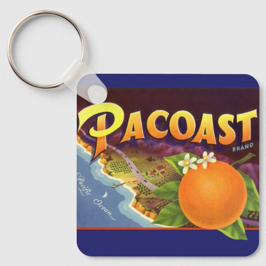 Oude fruit krat label kunst, Pacoast Sinaasappels Sleutelhanger (Voorkant)