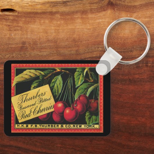 Oude Fruitkist Label Kunst, Thurber Kersen Sleutelhanger (Voorkant)