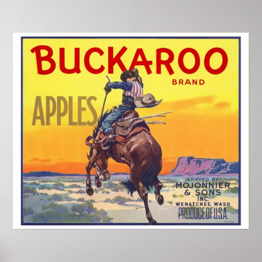 Oude Fruitkratsetiket Kunst, Buckaroo Appels Poster (Voorkant)