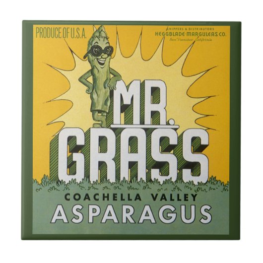 Oude Fruitkratsetiket Kunst Mr. Grass Asperges Tegeltje (Voorkant)